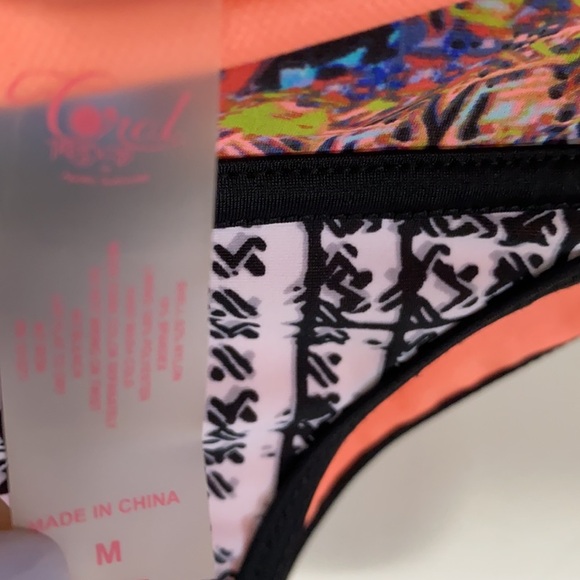 Coral Tropics Boho Floral Bikini Set Push up Padded Bra, Top Small & Bottoms M - Picture 3 of 9